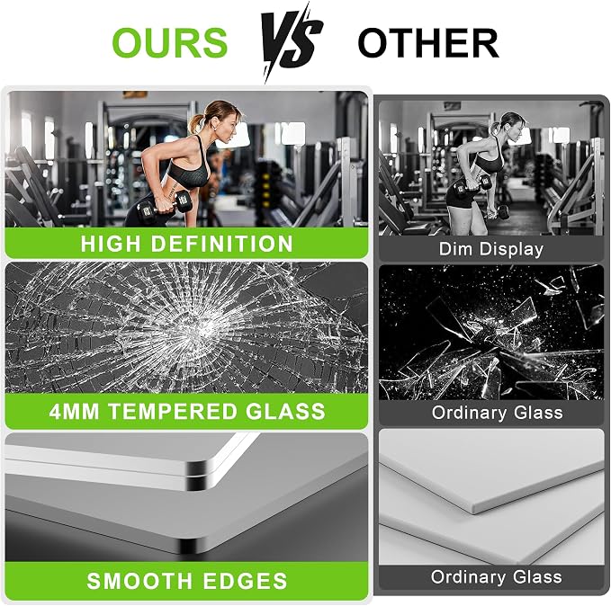 FICTOR Home Gym Mirror for Wall, 48"x28"x2 PCS Large Workout Mirrors with Tempered Glass, Full Length Frameless Body Mirror for Garage, Dance, Yoga, Bedroom