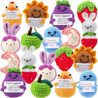 VioraWhite 18 Pcs Positive Crochet Animal Fruit Sunflower Emotional Dolls Bulk Encouragement Emotional Knitted Gifts with Positive Words for Friends Coworker Decorations for Home Office