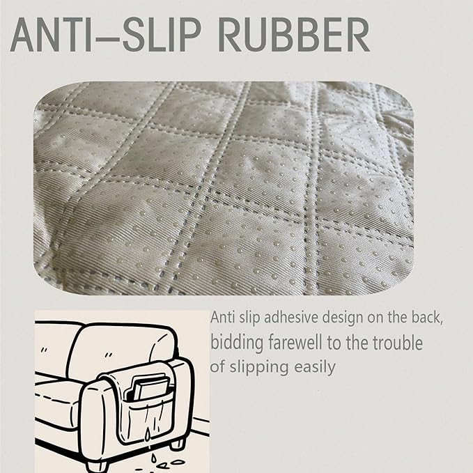 Remote Control Holder for Couch, Armchair Caddy for Recliner Sofa Armrest Organizer, PU Waterproof Non-Slip Bedside Storage with 5 Pocket for Cell Phone TV Remote Magazine Tablet Glass Grey