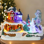 WONDER GARDEN Christmas Village Houses-Christmas Houses Village - Lighted Musical Railway Station Moving Train Town Sets with Revolving Acrylic Trees Animated Figurines for Indoor Decor or Gift