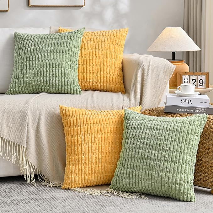 Fancy Homi 4 Packs Decorative Throw Pillow Covers for Living Room Couch Bed, Modern Farmhouse Boho Home Décor Accent Cushion Case, 20" x 20", Yellow Green Series