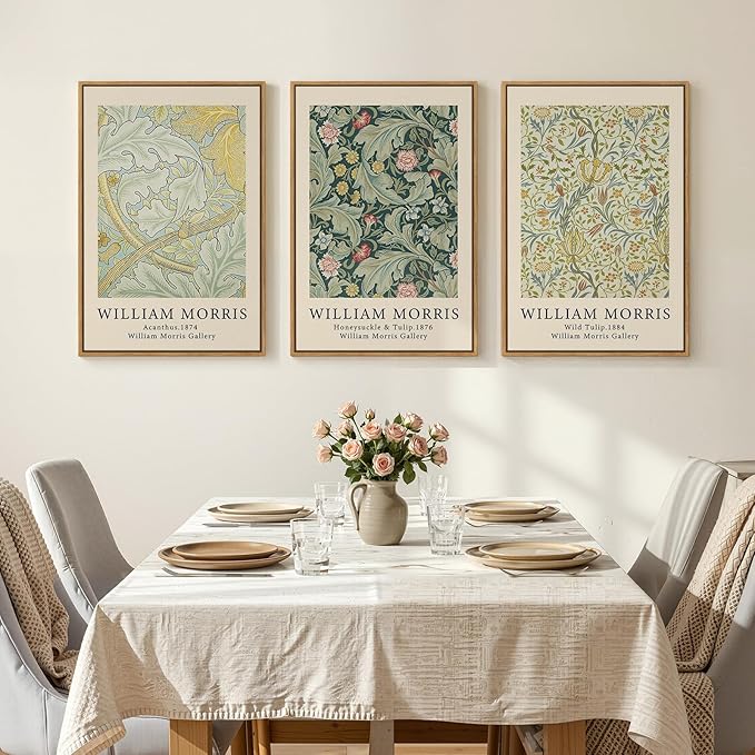 Framed William Morris Sage Green Wall Art Set of 3, Vintage Nature Green Floral Artwork Prints, Retro Botanical Wall Decor for Living Room, Bedroom, Hallway and Office, Total Size 30x60