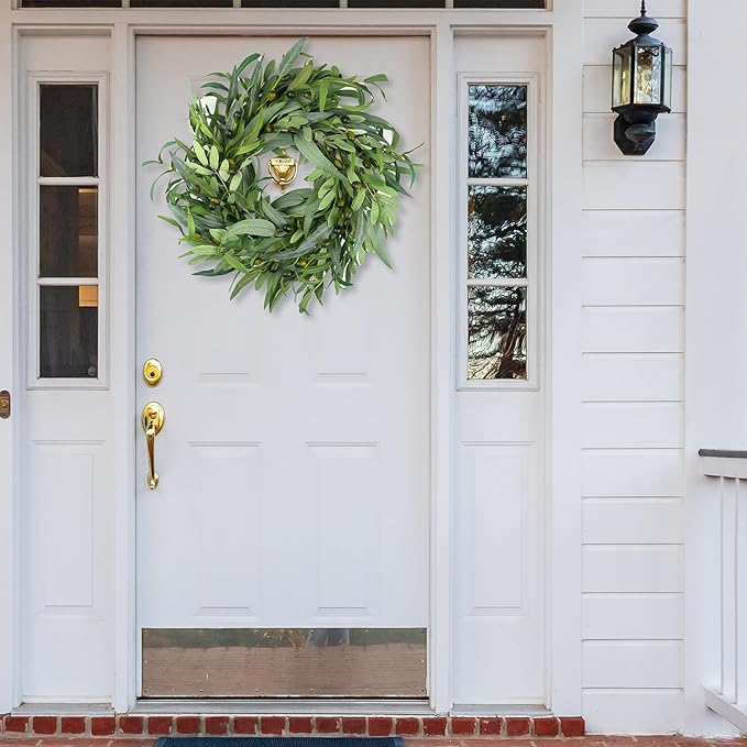Olive Wreath for Front Door 22 inch, Greenery All Season Wreath with Olive Leaf Fruit, Home Decoration for Outdoor Living Room Indoor Wall and Outside Summer All Season Wedding