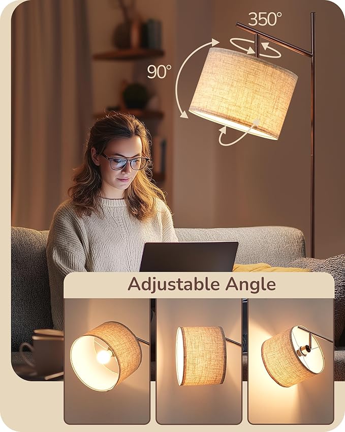 EDISHINE 64.7IN Minimalist Arc Floor Lamp with Remote & Foot Pedal Switch, 5CCT, Dimmable, Modern Floor Lamp for Living Room, Bedroom, Bulb Included, Brown