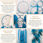 5 Pack Blue Dream Catchers for Bedroom Adult Large Boho Dreamcatcher Wall Hanging Decor with Feather Tassels Handmade Indian Art Decoration Home Ornament for Women Girls