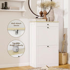 Shoe Cabinet with 2 Flip Drawers, Slim Wooden Hidden Shoe Organizer with Drawer, Pet-Proof Narrow Shoe Storage Cabinet for Entryway Living Room Behind The Door