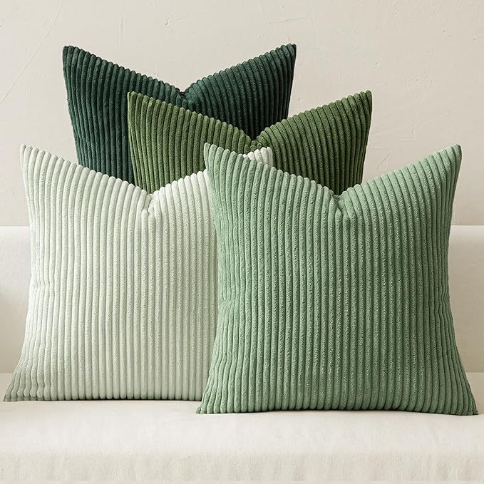MIULEE Boho Farmhouse Sage Green Throw Pillow Covers 20x20 Inch Set of 4 Mordern Nordic Cushion Covers Soft Corduroy Spring Home Decor for Couch Bed Sofa Living Room Forest Green