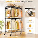 P5 Rolling Clothes Rack Heavy Duty, Clothing Racks for Hanging Clothes, Metal Garment Rack with Wheels, 3-Tier Portable Closet Rack 39.4'' W × 20.5'' D × 80.5'' H, Max Load 650 Lbs, Black