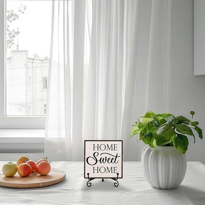 Home Sweet Home Decor, Kitchen Decor and Accessories, Farmhouse Wooden Plaque with Iron Stand for Living Room Desk Shelf Decor-A19