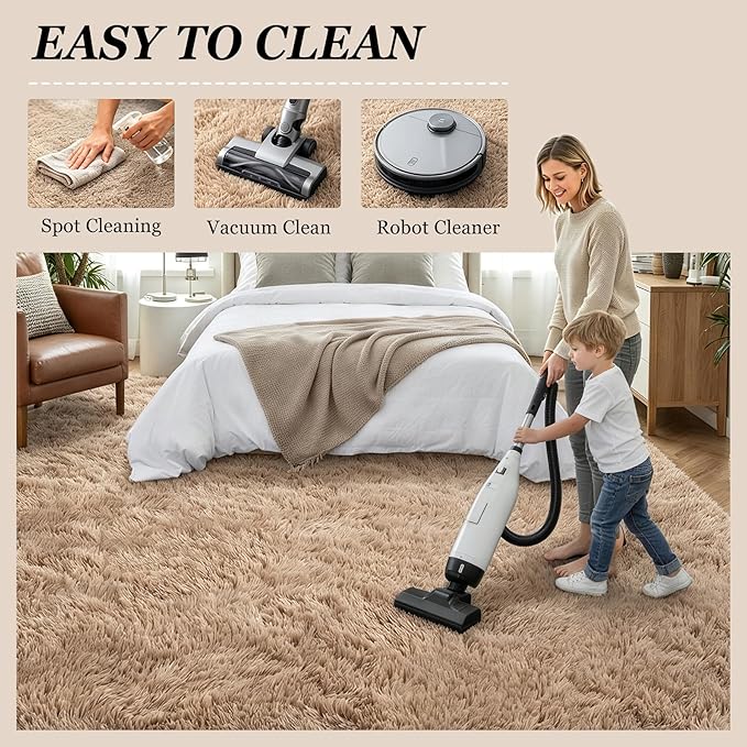 Fluffy Area Rugs 9x12 Living Room Bedroom: Ultra Soft Shag Rug Upgrade Non-Slip Non-Shedding Large Fuzzy Plush Carpet Indoor Floor Carpets for Kids Room Playroom Nursery Dorms Home Decor Beige