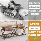 Bamboo Luggage Rack for Guest Room, 26.77" Folding Wide Suitcase Stand with Fabric Storage Shelf, Thickened Luggage Stand Holder for Bedroom Hotel, Luggage Rack for Suitcases (1 Pack - Brown)