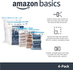 Amazon Basics Vacuum Storage Bags for Blankets, Vacuum Compression Space Saving Storage Bags with Hand Pump for Clothes Packing, X-Jumbo, 4-Pack