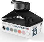 Neaties Plastic Hangers 15 Pack – Made in The USA – 6lb Capacity Standard Clothes Hangers with Strap Hooks for Dresses, Lingerie, Shirts, Pants, and Jackets – Black
