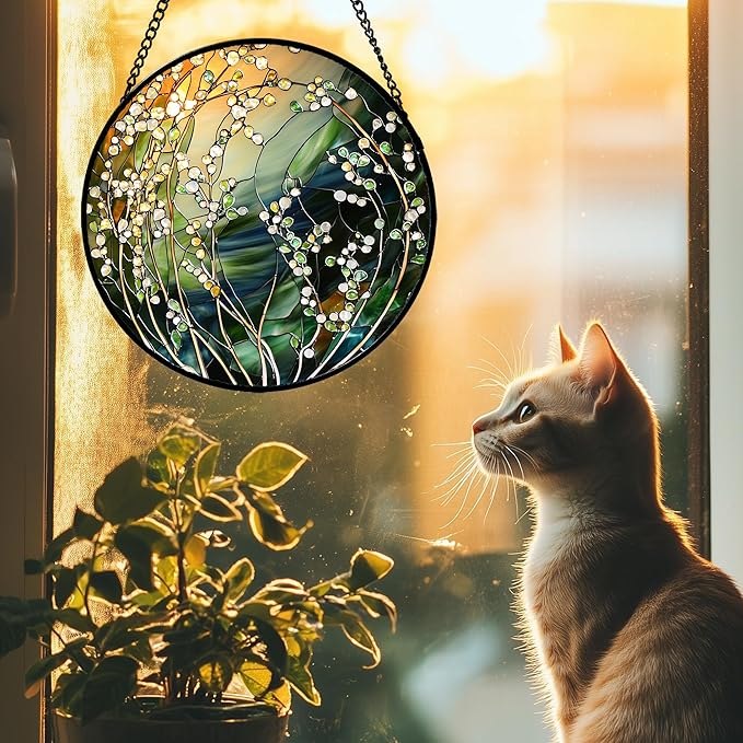 Stained Glass Suncatcher, Yellow Green Gradient Flower Sun Catcher Plants Stain Glass Window Hanging Decoration Mother's Day Birthday Gifts for Women Men Mom and Nana 15 in