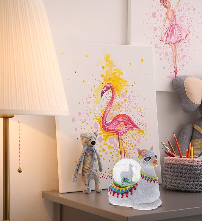 CoTa Global Llama Snow Globe Decor - Elegant Pink Sparkle Glitter Inside Figure, Animal Figurines Collectible Ornament for Birthday, Christmas - 45 mm
