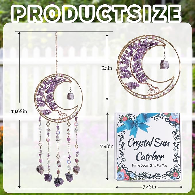 Dream Catchers Tree of Life Dream Catcher Amethyst Crystal Dreamcatcher Wall Decor with Healing Crystal Stone & Fluorite Wall Art Hanging for Bedroom Home Decor Bless Gift Wedding Garden-Purple
