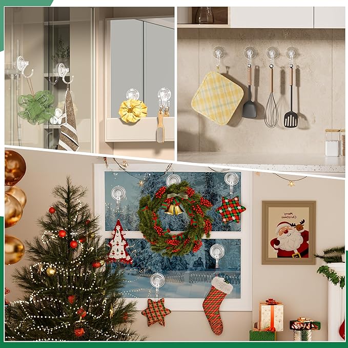 Antimbee 4 Pack Wreath Hangers for Front Door, Extra Large Suction Cup Hooks, Heavy Duty 1.9" Hooks for Easter Garland, No Tools, No Damage Wreath Holder for Glass Windows Shower, Hold Up to 18 Lbs