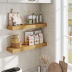 Fun Memories Floating Shelves Set of 2, 24 Inch Floating Shelves for Wall, Wood Wall Shelves with Invisible Brackets, for Bathroom, Bedroom, Living Room, Kitchen, Oak