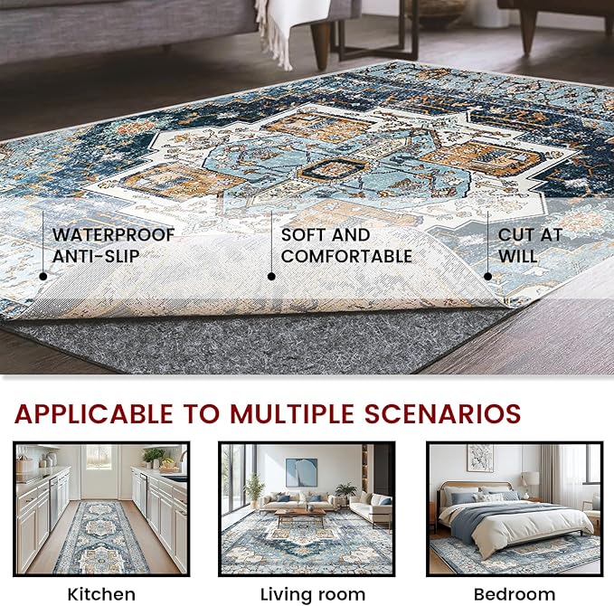 Waterproof Rug Pad, 5x7 ft Area Rug Non-Slip Carpet Pad, Non-Slip Rug Pads for All Floors and Finishes, Felt Pad for Hardwood Floors, Keeps Carpets in Place Soft and Safe