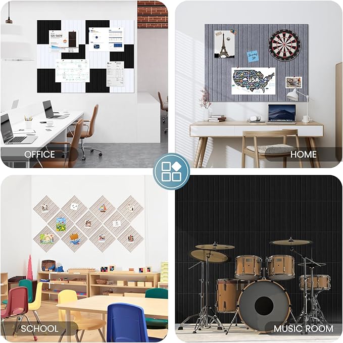Large Cork Bulletin Board for Wall 48"x36", 12 Pack Felt Slat Wall Panel Tiles with 60 Pushpins, 50 Safe Removable Adhesive Tabs, Decorative Pin Board Tack Board for Office Home School