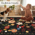 U'Artlines 6x9ft Vintage Floral Area Rug Machine Washable Ultra Soft Low Pile Non Slip Non Shedding Accent Floor Carpet for Living Room, Bedroom, Dining Room, Office (Black Green)