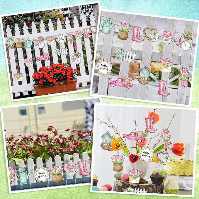 Maitys 36 Pcs Spring Flower Wooden Ornaments Sunflower Tulip Easter Tree Decoration Floral Gnome Hanging Wood Cutout Pastel Spring Decor for Home Small Tree Party(Sweet)