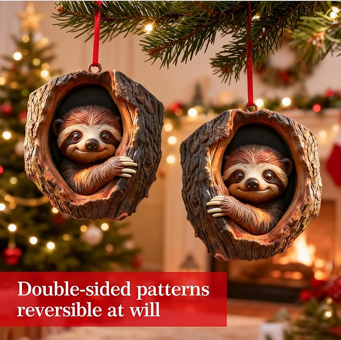 Forest Animal Christmas Ornaments, Valentines Day Gifts for Him Her Women, Funny Forest Animal Ornaments for Christmas Tree, 3D Ornaments Hanging Animal Lovers & Easter Basket Stuffers(Sloth)