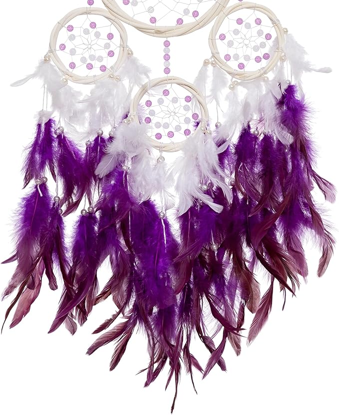 Large Rattan Dream Catchers - Modena Rooster Feather with Luxury Pearl, Multiring, Handmade Dreamcatcher for Bedroom, Dream Catcher for Girls, Dream Catchers for Boys, Dream Catcher Wall Decor