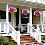 INSPRING Artificial Outdoor Flowers Hanging Baskets Faux Plants Spring Decoration, UV Resistant Fake Silk Morning Glory in Planter Look Real Petunias for Outside Patio Porch Balcony Garden Home, 6Mix