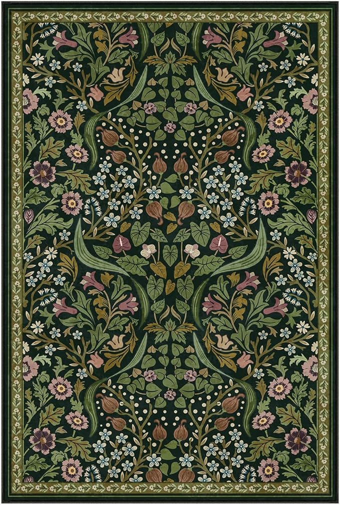 Moynesa Floral Kitchen Rug, 2x3 Washable Rugs Green Non Slip Boho Bathroom Rug, Soft Small Area Rug Indoor Door Mat, Ultra Thin Botanical Throw Rugs for Entryway Bedroom, Green