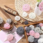 Patelai 36 Pcs Wicker Rattan Balls Decorative Balls for Vase Centerpiece Bowls Orbs Filler for Home Decor,4 Sizes(White, Pink, Light Grey, Dark Grey,2.4'',2'',1.6'',1.2'')