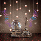 Eiffel Tower Snow Globe LED Music Crystal Home Decoration for Living Room Bedroom Book Shelf TV Cabinet Desktop Decor Statue Figurine Table Centerpieces Ornaments (A, Gold)