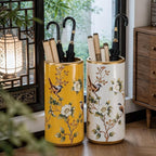 Ceramic Entryway Umbrella Stand,Handmade Appliques Chinese Umbrella Stand Barrels,Vintage Floor Standing Cane Holder Placed & Flower Vases for Hotel Office Home Entrance,E,17.3in