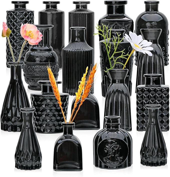 Brajttt Glass Bud Vase Set of 18,Glass Vintage Vases for Flowers,Black Bud Vases in Bulk for Rustic Wedding Decor,Table Centerpieces,Decor Centerpiece for Bathroom