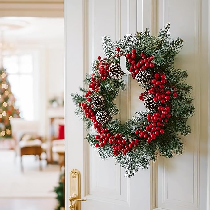 MCFULL 12 in Wreath Hangers for Front Door,Sturdy Metal Wreath Doors Hangers,Over The Door Hooks for Front Porch Decor,White Garland Hooks Holders for Halloween Christmas Decorations