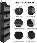 Over Door Organizer with 5 Large Pockets, Heavy Duty Hanging Organizer Storage, Closet Bathroom Nursery Bedroom Dorm, Toys Cosmetics Sundries and Baby Essentials, Black