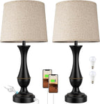 Seealle Upgraded Touch Lamps for Night Stands Set of 2 - Bedside Lamps with USB C+A, 3 Way Dimmable for Bedroom Living Room End Tables Office (Tall Beige&Black)
