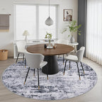 Round Area Rug for Living Room: 4 ft Washable Modern Abstract Soft Thin Rug Indoor Floor No Slip Stain Resistant Carpet for Bedroom Dining Room Farmhouse Nursery Home Office - Grey