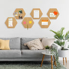 TUPARKA 6 Pack Cork Board Hexagon Bulletin Boards Cork Tiles 8.2"x7" - 1/4" Self-Adhesive Corkboards with 50 Push Pins Mini Wall for Wall Home School Office Decorative