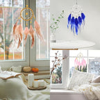 uxcell 2pcs Dream Catchers, Small Handmade Feather Dreamcatcher Supplies Car Charm with Crystal Beads Wall Hanging Decor for Home Car Decoration Ornament Women Friend Gift, White/Silver