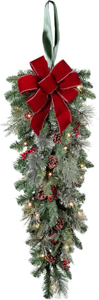Haute Decor Classic 3 Foot Pre-lit Artificial Fir PE/PVC Christmas Swag, 30 Warm White LED Lights, Indoor/Outdoor Use, Lighted Holiday Decoration, Battery Operated with Automatic Timer On/Off