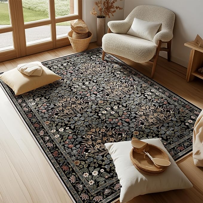 Traditional Design Vintage Floral Area Rug 4 x 6,Washable Area Rugs - Perfect for Living Room, Bedroom, Pet & Child Friendly, Nursery - Stain & Water Resistant Non-Slip, Dining Room Decor