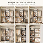 W1 Closet System, 3.5FT-7.7FT Closet Organizer System with 4 Chrome-Plated Telescopic Rods & 6 Adjustable Shelves, Custom Wood Walk-In Closet Wall-Mounted Clothing Rack, Black