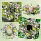 4 Pcs 9" Mini Spring Summer Flowered Wreath Floral Wedding Candle Rings Wreaths Kitchen Cabinet Wreaths with Ribbon for Pillars Wedding Table Centerpiece Farmhouse Party Home Door All Seasons Decor