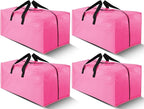 Cosy Family 4 Pack Heavy Duty Extra Large Moving Bags with Backpack Straps - Strong Handles & Zippers, Storage Totes For Space Saving, Fold Flat, Alternative to Moving Box, Pink
