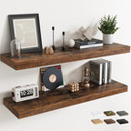 48 Inch Long Floating Shelves for Wall 2 Pack, 12"D Wood Grain Bathroom Shelves with Invisible Brackets, Easy Install Engineered Wood Storage Shelves for Kitchen, Living Room, Bedroom, Rustic Brown