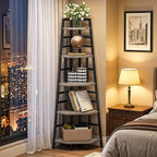 CHOEZON 70.1-Inch 5-Tier Tall Corner Shelf, Narrow Bookshelf for Small Spaces, Industrial Bookcase Display Stand for Living Room, Bedroom, Office, Greige TCJ25BG