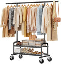 Heavy Duty Clothes Rack - Load 660 LBS, Rolling Clothing Rack for Hanging Clothes with Lockable Wheels & Shelves, Portable Garment Rack for Bedroom, Laundry, Living Room (Modern, Black)
