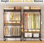 P1 Rolling Clothes Rack, Portable Wardrobe Closet with Wheels, Heavy-Duty Closet Clothing Rack for Hanging Clothes, 35.5" W x 15.7" D x 80.5" H, Hold 500lbs, Black