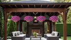 Artificial Hanging Flowers with Basket, Faux Silk Petunias Flower Arrangement, Coconut Lining with Morning Glories Fake Plants Patio Garden Porch Deck Spring Summer Decor(Lotus and Fuchsia)